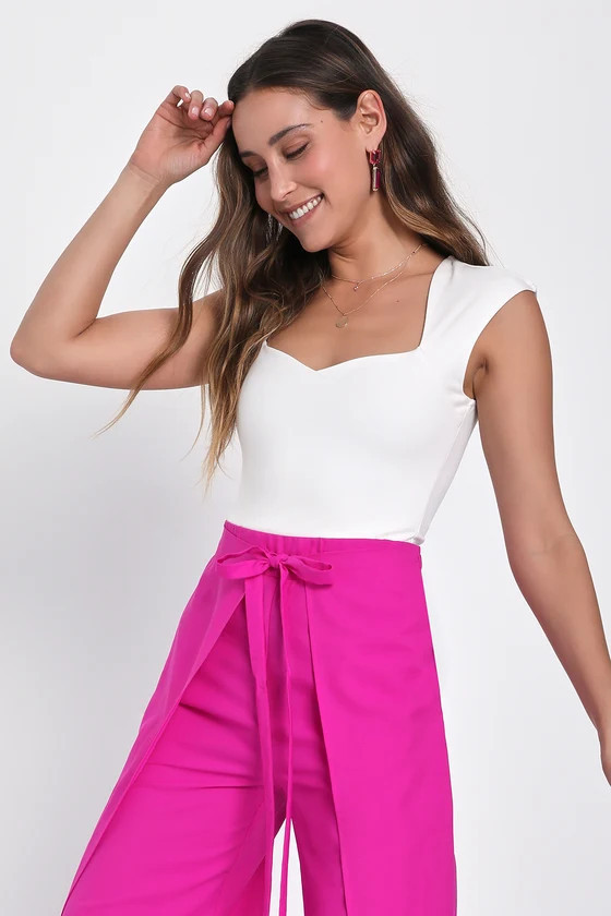 Poised Personality White Cap Sleeve Sweetheart Neck Top | Lulus