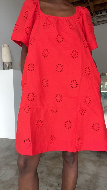 Spring dress! Square neck eyelet dress with pockets. Comes in green and black too. I’m wearing an xsmall and it’s very roomy  

#LTKstyletip #LTKVideo #LTKfindsunder50