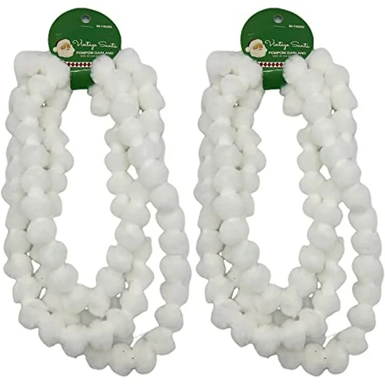 Pom Pom Garland Decoration for Christmas Tree, Mantle, Banister, Crafts, Table - 7 Feet Each (Set... | Walmart (US)