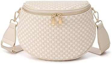 Trendy Woven Checkered Crossbody Bum Bag for Women，PU Leather Checkered Purse Fanny Packs Belt ... | Amazon (US)