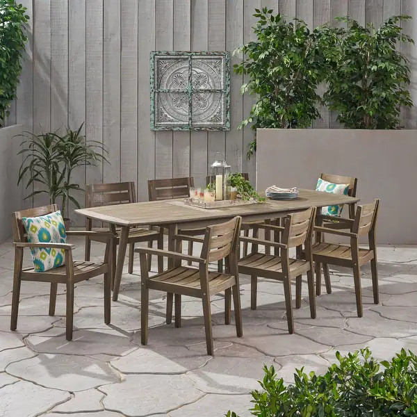 Stamford Acacia Wood Outdoor 9-piece Expandable Dining Set by Christopher Knight Home - Gray | Bed Bath & Beyond