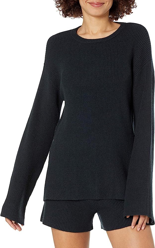 Amazon.com: The Drop Women's Alice Crewneck Back Slit Ribbed Pullover Sweater, Black, S : Clothin... | Amazon (US)