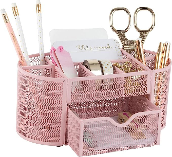 BLU MONACO Pink Desk Organizer - Girlie Desk Accessories - Strong Metal Construction - Office Sup... | Amazon (US)