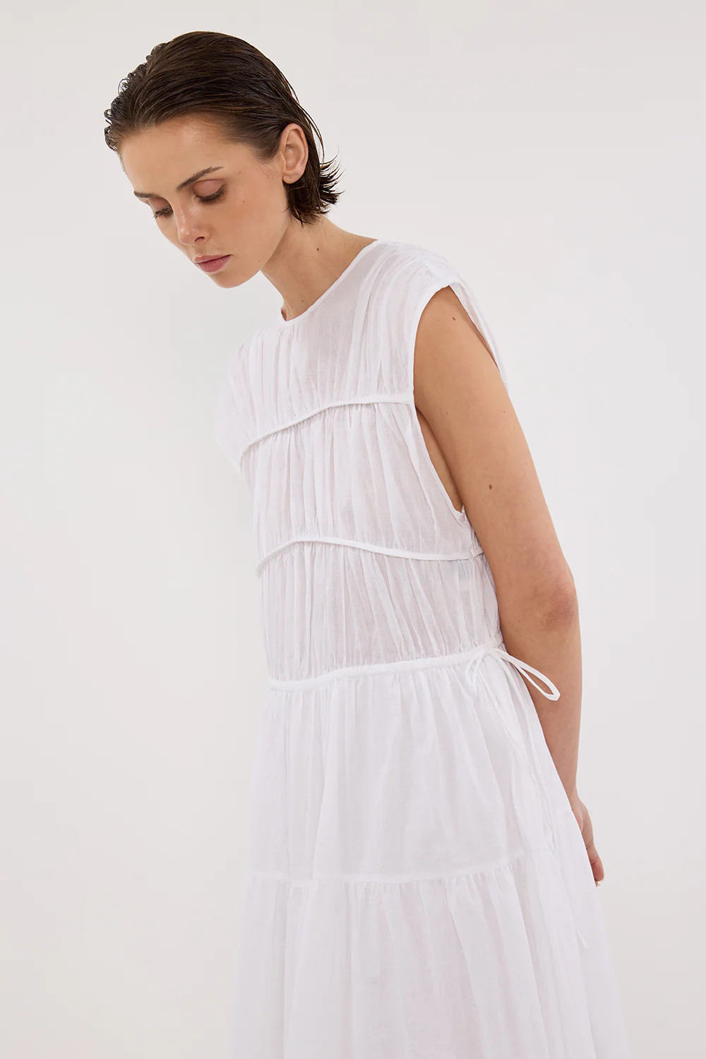 FLYNN WHITE LINEN BLEND MIDI DRESS | DISSH