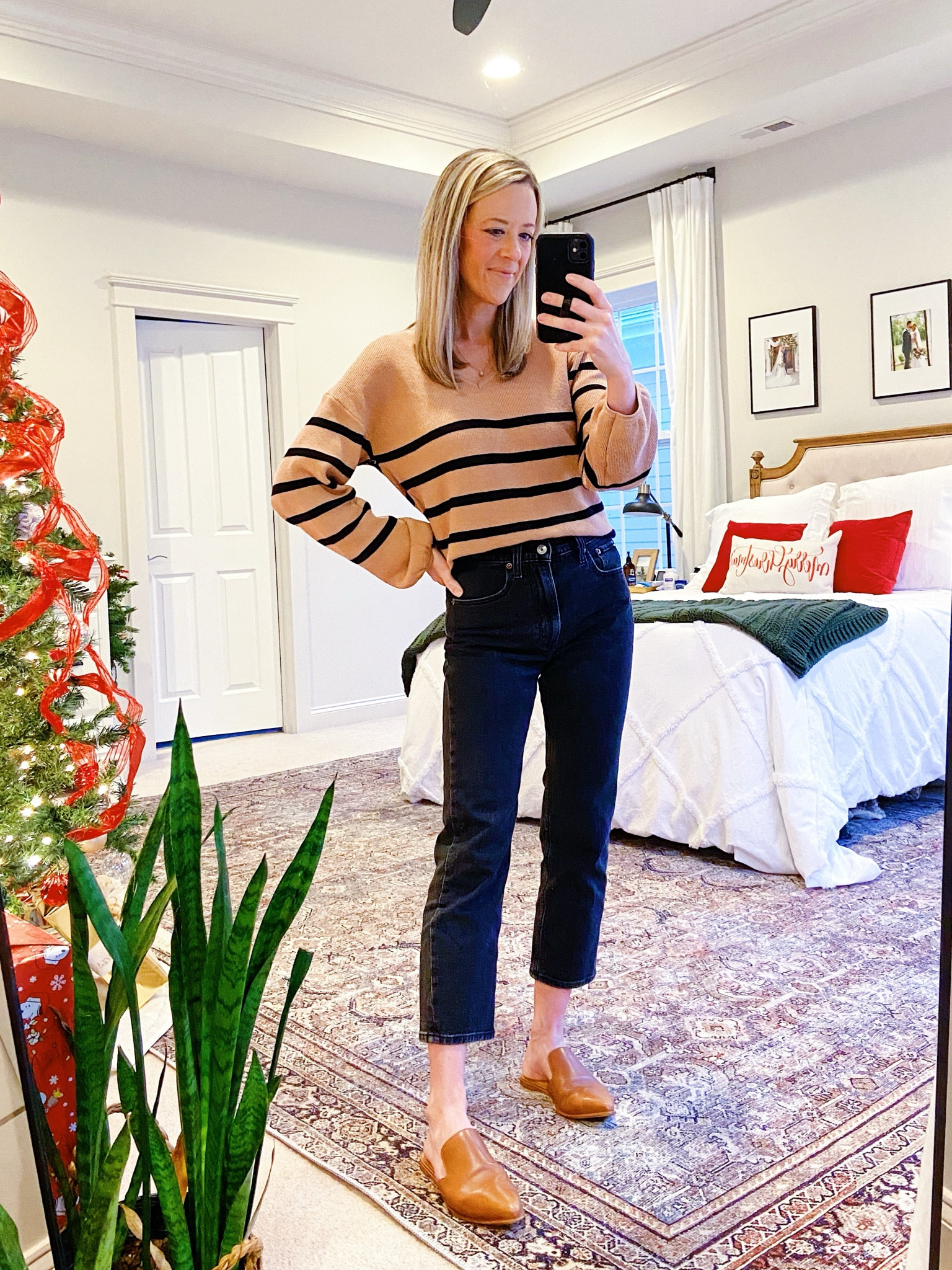 Office casual outfit

Tan Stripe Sweater: This is part of an Amazon knit set. Wearing a S. I’ll link the set and some similar sweaters that aren’t part of a set. 
Black Jeans: Abercrombie High Rise Ankle Straight. Wearing a 26s. I have these jeans in 3 washes (because I love them that much) and they fit TTS except the black pair. I had to size up. 
Brown Mules: Madewell. TTS. These are an investment, but they are a fall, winter and spring outfit basic for me so I’ve definitely gotten my wear out of them. They would also be a great gift for her. Something she may not buy herself but would love and wear on repeat. I’ll link some similar Amazon finds too!

Elevated Mom Style | Nursing Friendly Outfit | Black Jeans Outfit | Business Casual | WFH Outfit | Affordable Fashion | Amazon Fashion | Winter casual workwear | Casual church outfit | Mom Outfit



#LTKWorkwear #LTKFindsUnder100 #LTKFindsUnder50