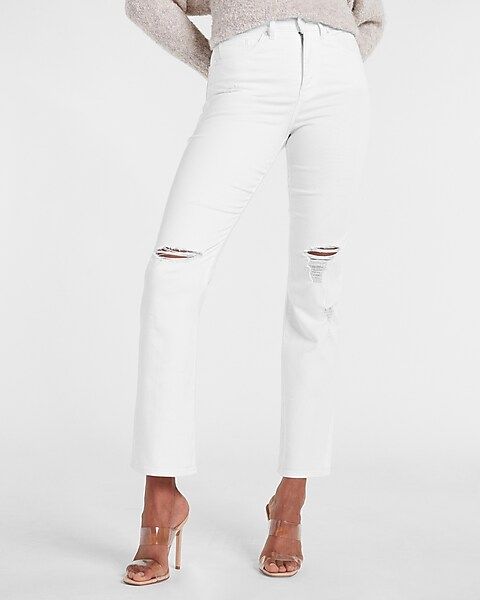 High Waisted White Ripped 90s Bootcut Jeans | Express