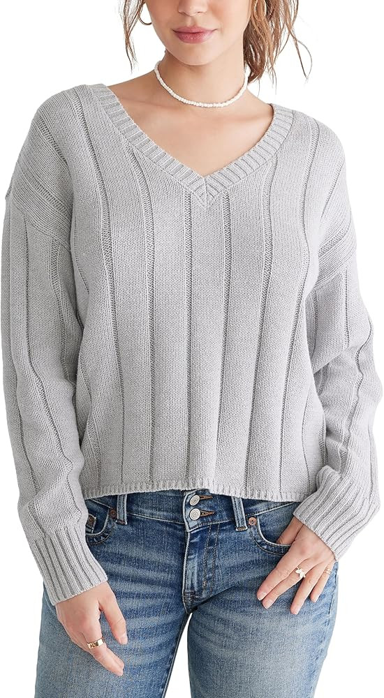 Aeropostale Women's Rib V Neck Sweater | Amazon (US)