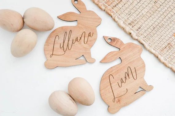 Easter Basket Name Tag Custom Name Tag Bunny Name Tag Custom Engraved Wood Tag Wooden Name Tag Cu... | Etsy (US)