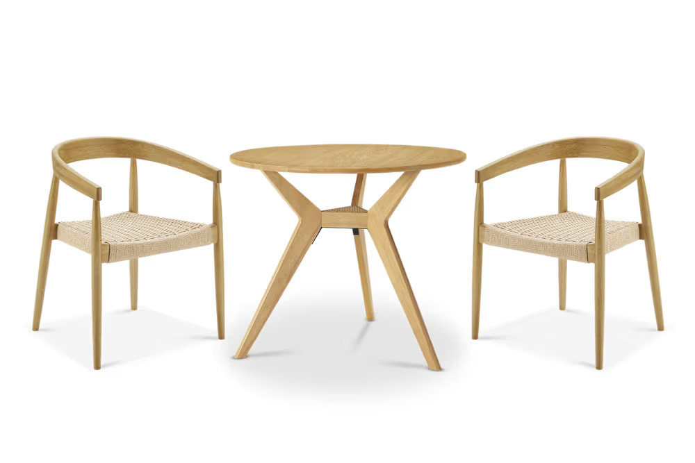 Tribeca Round Dining Table with 2 Austen Dining Arm Chairs, Walnut StainSale | Castlery US