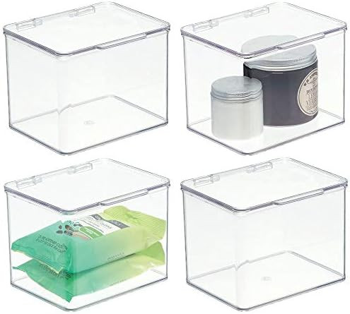mDesign Bathroom Plastic Stackable Household Storage Container with Lid - Organizer for Entryway,... | Amazon (US)