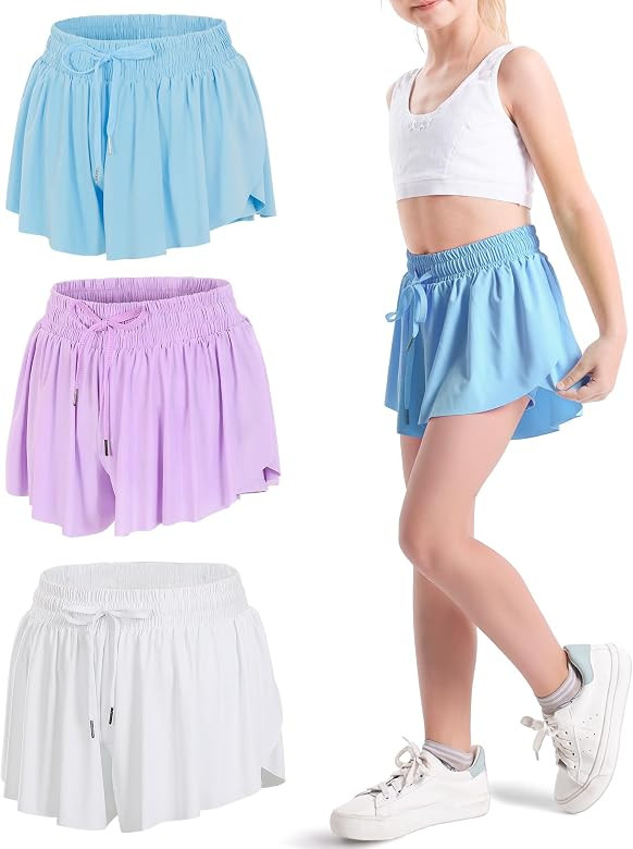 KEREDA Girls Flowy Shorts,Youth/Toddler Butterfly Shorts with Spandex Liner 2-in-1 for Running,Sp... | Amazon (US)