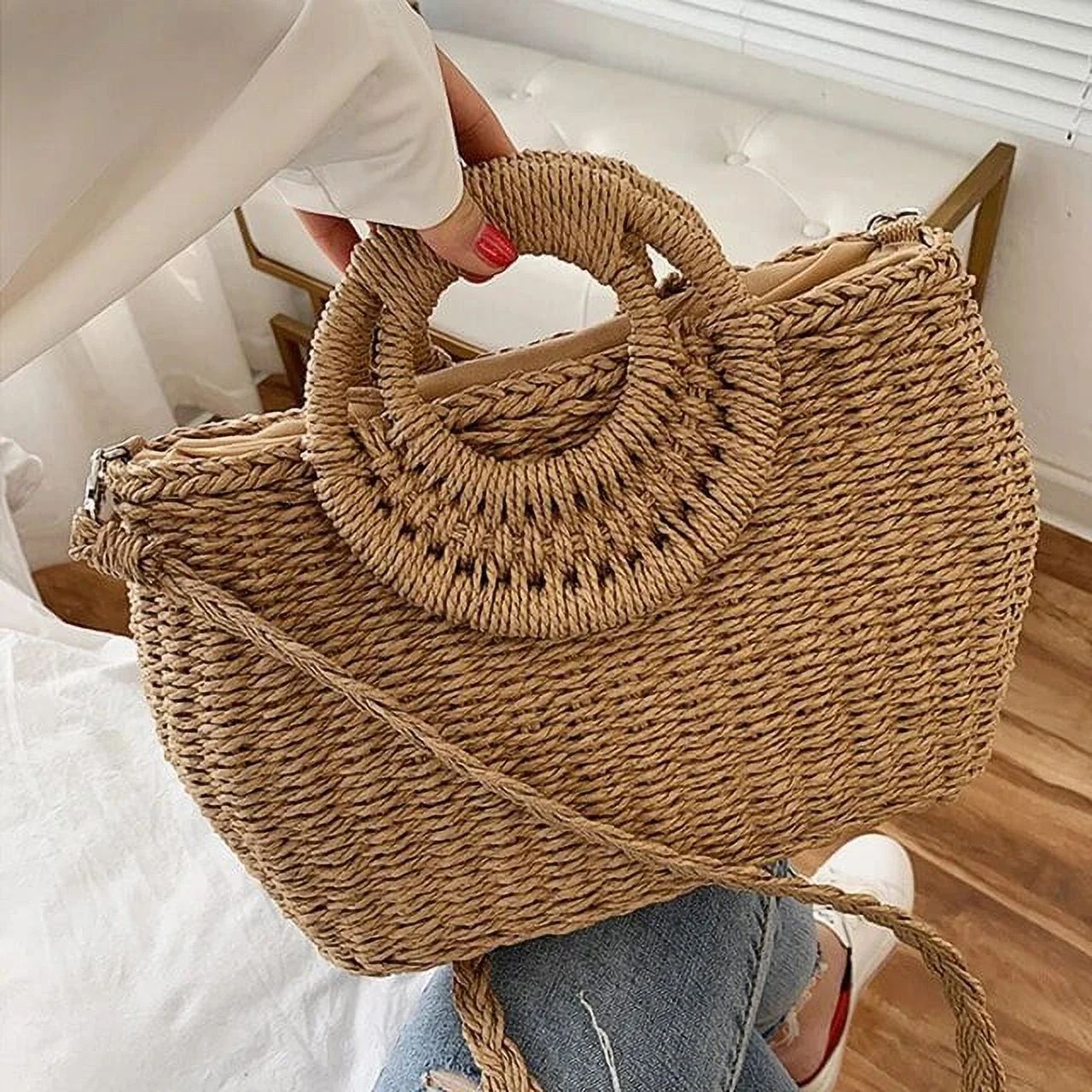 Kukuzhu Summer Hot Straw Beach Bag For Women Handmade Crossbody Bag Raffia Circle Rattan Bags Boh... | Walmart (US)