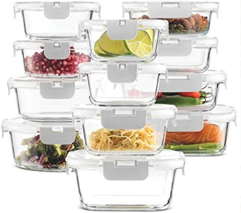 24-Piece Superior Glass Food Storage Containers Set - Newly Innovated Hinged BPA-free Locking lid... | Amazon (US)