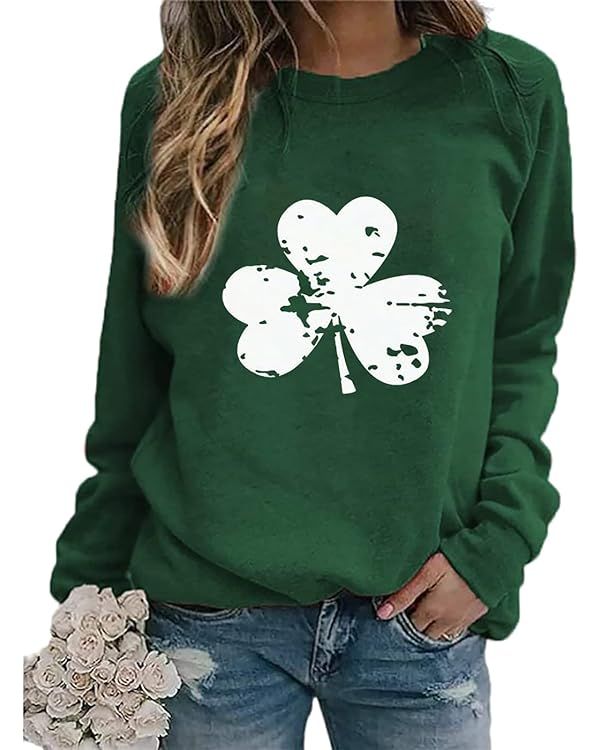 Ykomow St Patricks Day Sweatshirt Women Long Sleeve Leopard Shamrock St. patricks Shirts Tees | Amazon (US)