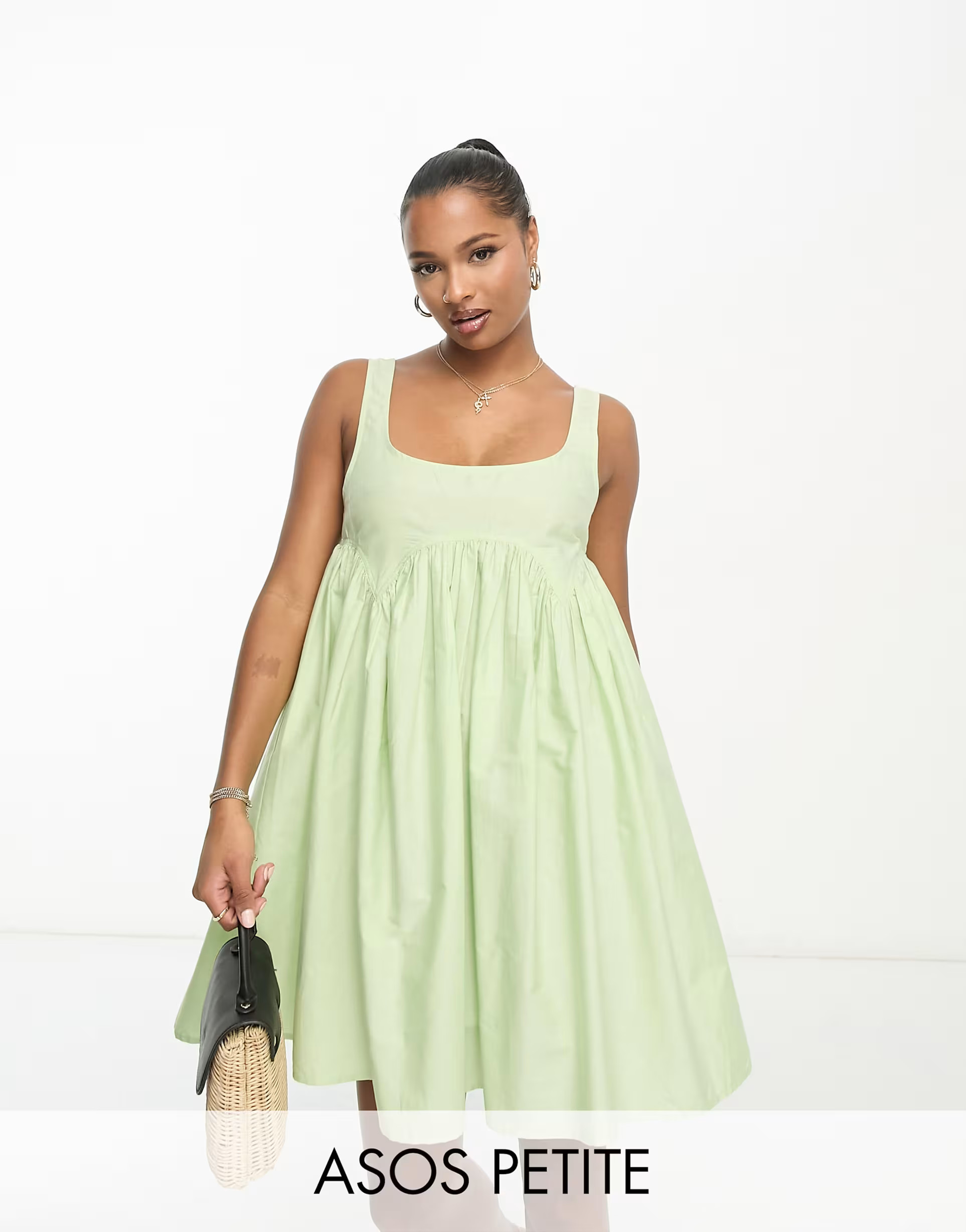 ASOS DESIGN Petite square neck mini smock sundress in apple green | ASOS (Global)