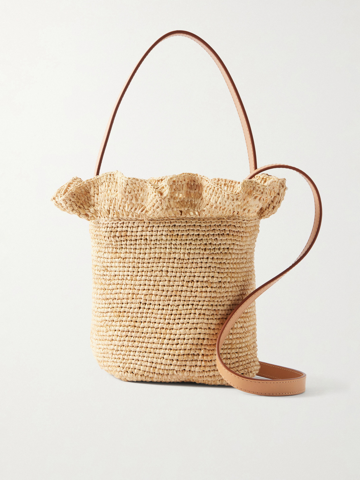 Loeffler Randall - Laith Leather-trimmed Ruffled Raffia Bucket Bag - Beige | NET-A-PORTER (UK & EU)