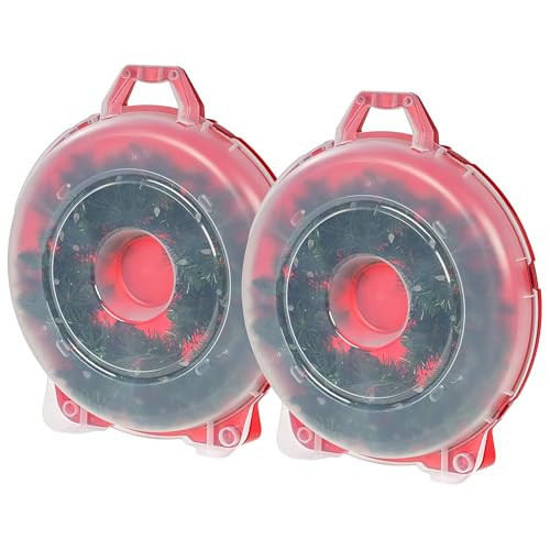 IRIS USA 24" Wreath Storage Container With Latches and Handle, 2 Pack, For Holiday Garland/Wreath, Holiday Decorations, and Heavy Duty, Portable, High Protection, and Space Saving Storage, Clear/Red | Amazon (US)