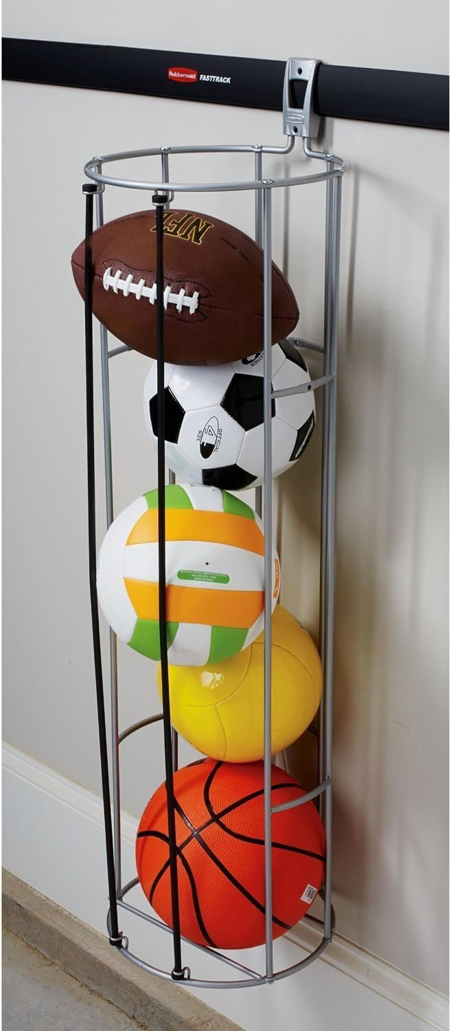 Rubbermaid Garage FastTrack Vertical Ball Rack, Satin Nickel, Wall Mounted Storage System, Holds ... | Amazon (US)