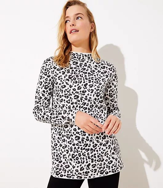 LOFT Petite Leopard Print Mock Neck Sweater | LOFT