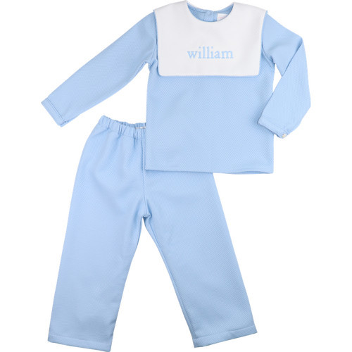 Blue Honeycomb Square Collar Pant Set | Cecil and Lou