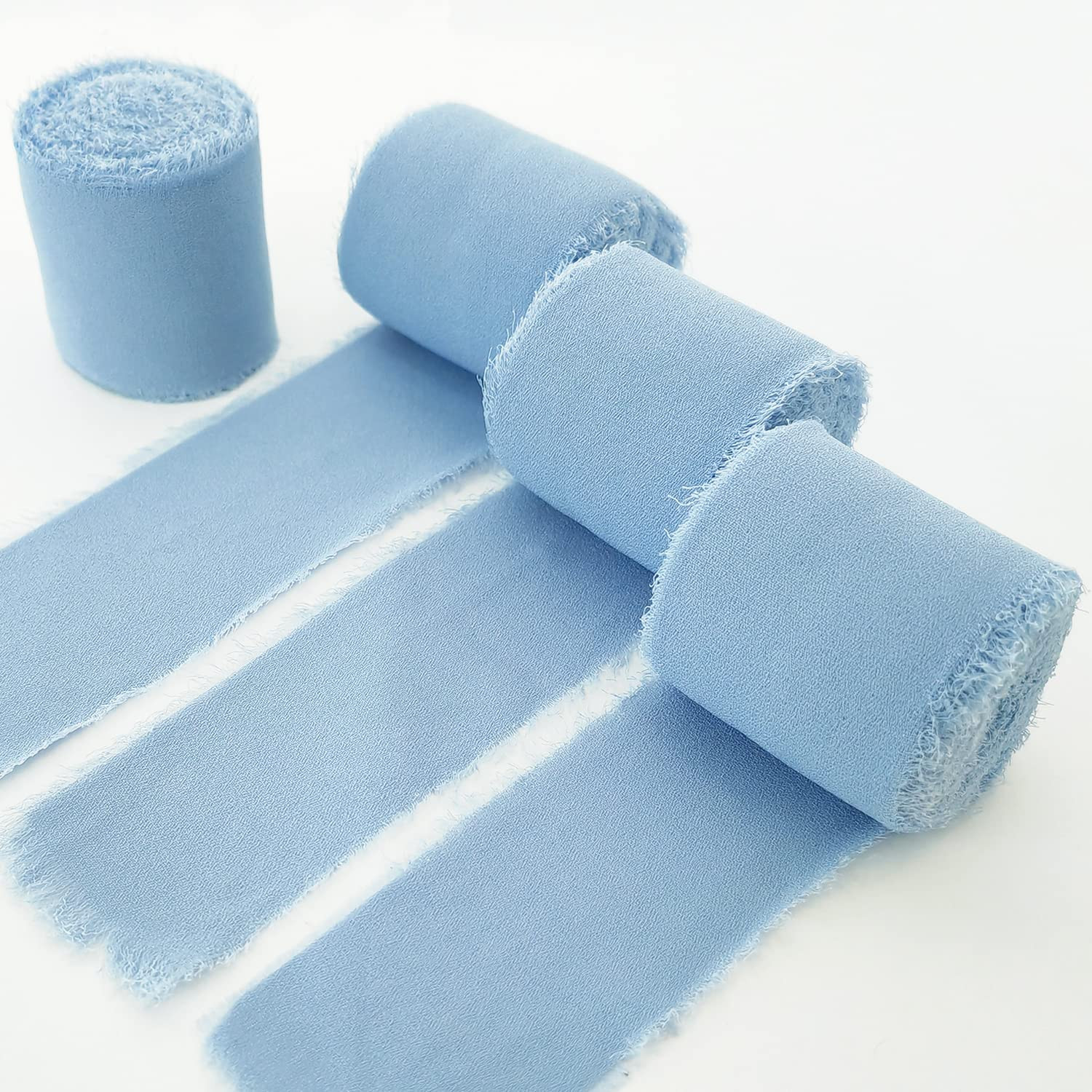 TONIFUL 4 Rolls 1-1/2 Inch Dusty Baby Blue Light Blue Chiffon Silk Ribbon 22yds Handmade Fringe C... | Amazon (US)