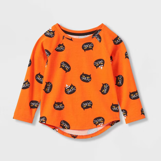 Toddler Girls' Halloween Cat Long Sleeve T-Shirt - Cat & Jack™ Orange | Target
