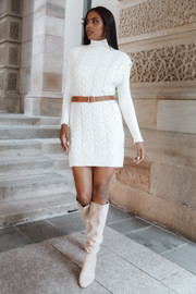 Cozette Turtle Neck Sleeveless Mini Knit Dress - Cream | Petal & Pup (US)