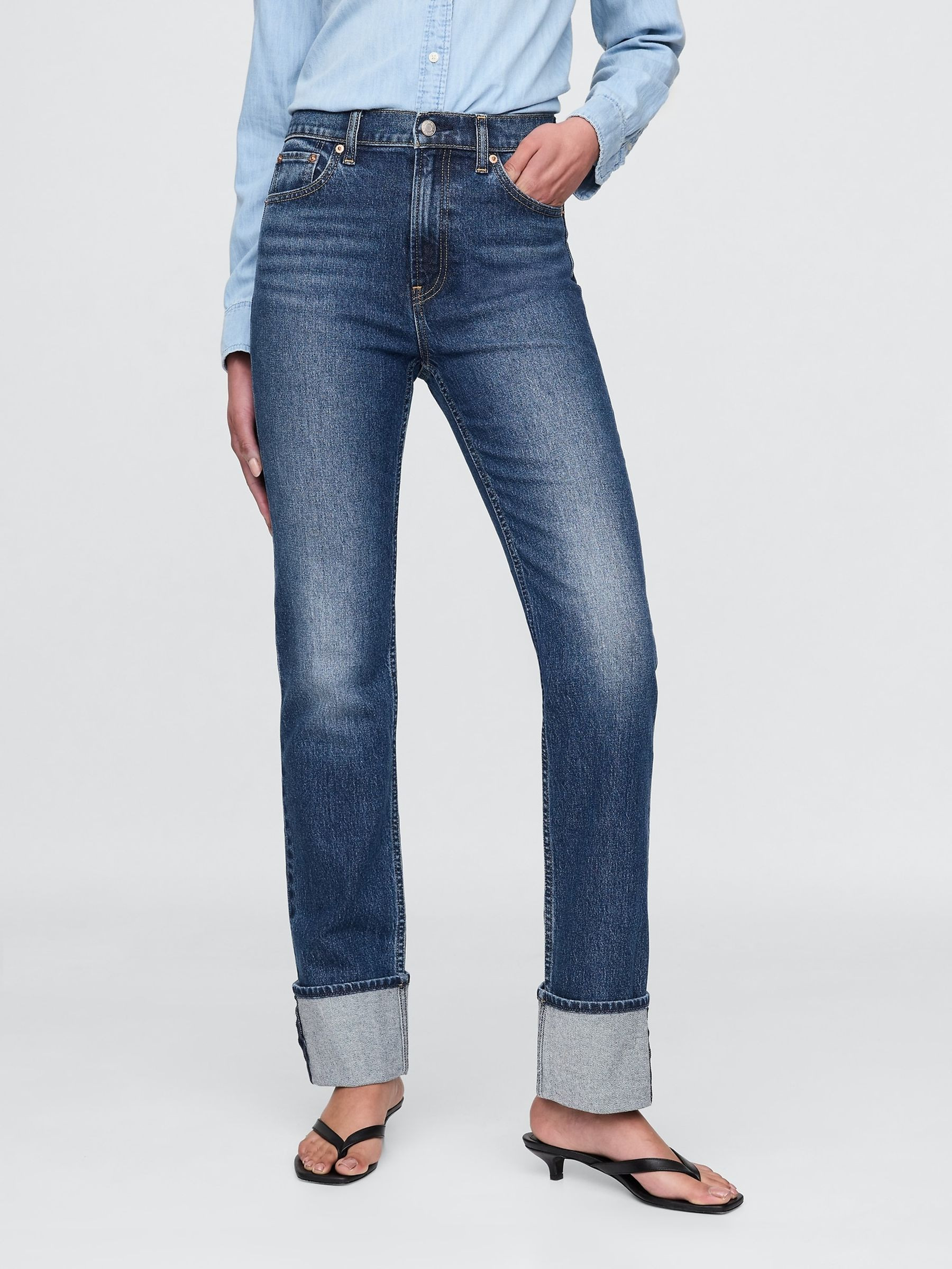 Blue High Waisted Cuffed '90s Slim Straight Jeans | Gap | GAP UK