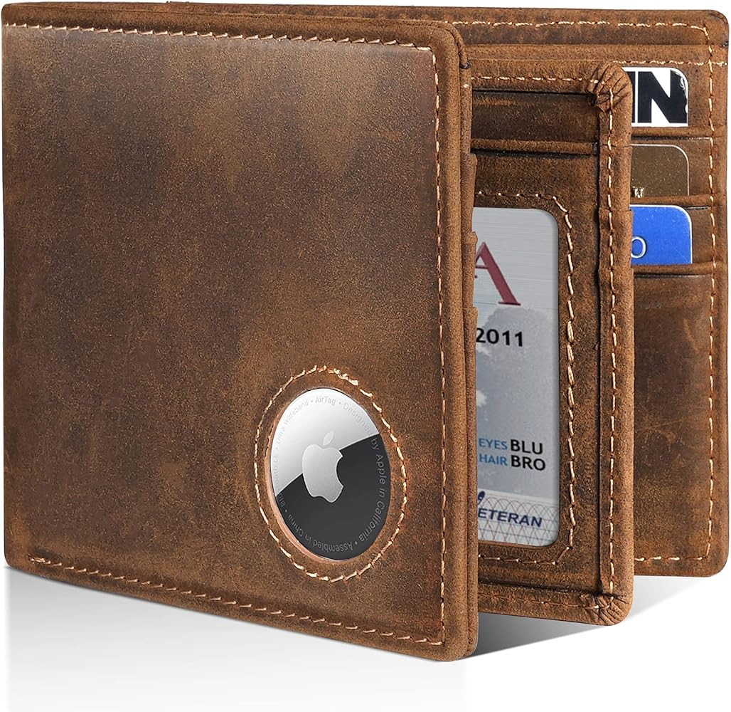 Mens Wallet With AirTag Holder, Bifold Leather RFID Blocking 1-2 ID Windows 12-13 Card Holders, G... | Amazon (US)