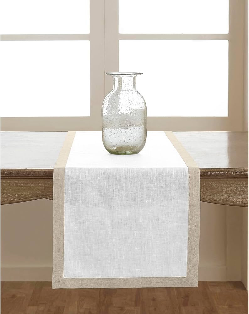 Solino Home Linen Table Runner 14 x 36 Inch – 100% Pure Linen Natural and White Table Runner ... | Amazon (US)