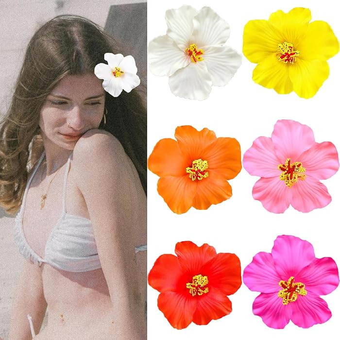 6Pcs Hawaiian Flower Hair Clips for Women,Plumeria Hair Clips Hibiscus Hair Barrettes, 3.5 Inch B... | Amazon (US)