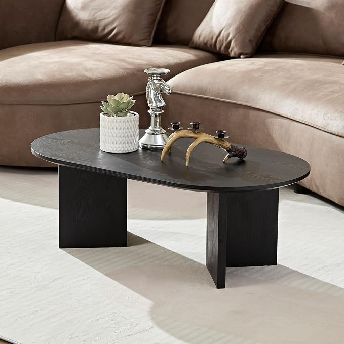 Farmhouse Coffee Table, 39.37 Inches Wooden Oval Accent Center Tables, Modern Low Cocktail Tea Fu... | Amazon (US)