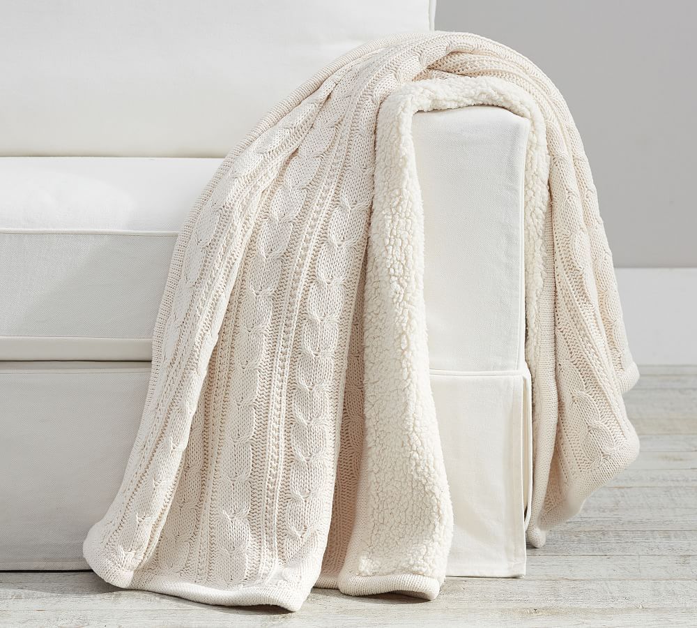 Cozy Cable Knit Throw, 50 x 60"", Ivory | Pottery Barn (US)