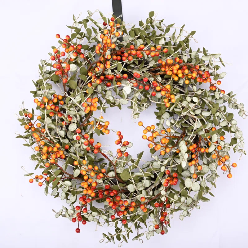 24" Artificial Eucalyptus Berry Thanksgiving Fall Front Door Wreath | Wayfair North America