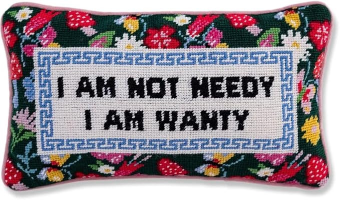 FURBISH Handmade Needlepoint Decorative Throw Pillow - Not Needy - 9" x 15" - Small Embroidered A... | Amazon (US)