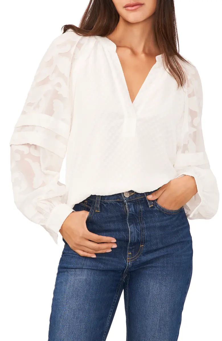 Split Neck Floral Sleeve Blouse | Nordstrom