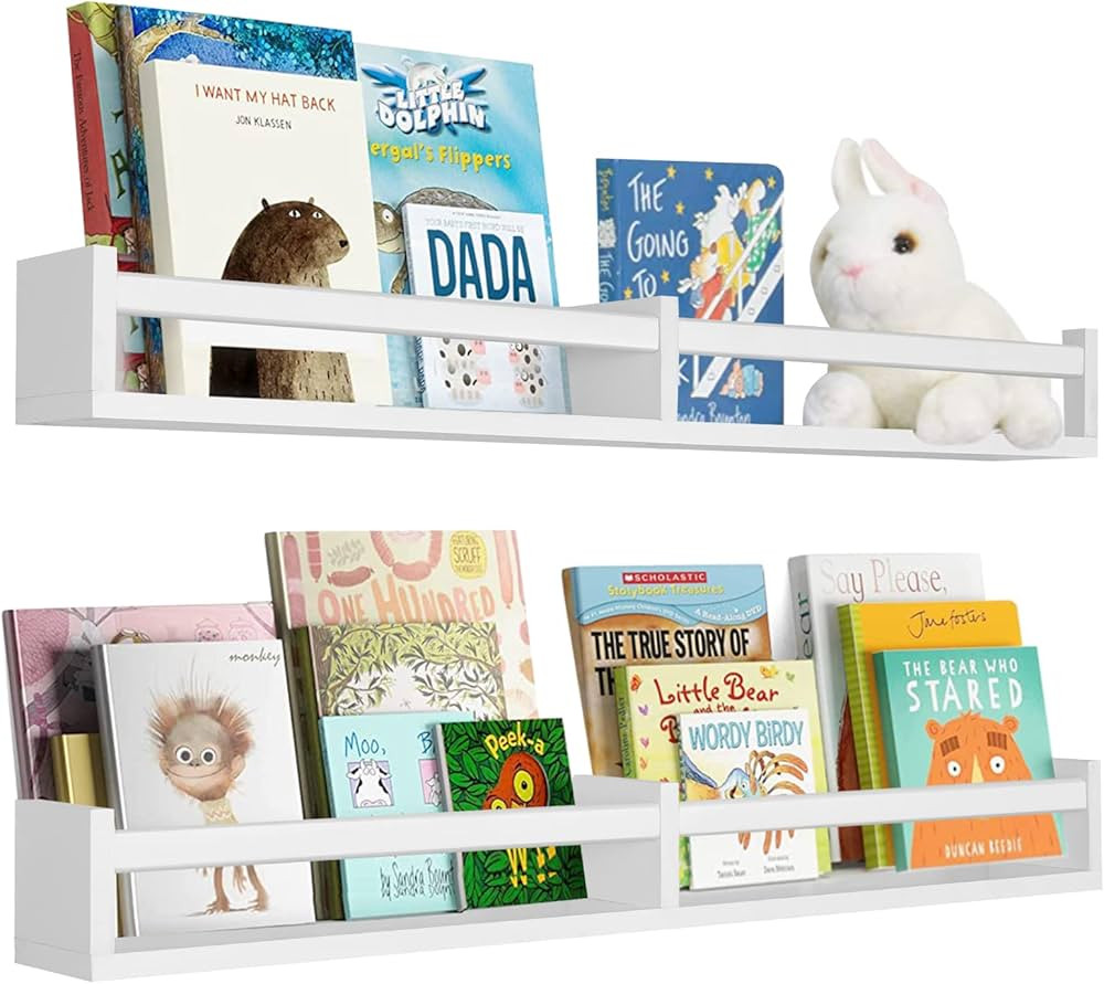 Nursery Book Shelves 32 Inches White Set of 2,Floating Wall Bookshelves for Kids,Nursery Shelves ... | Amazon (US)