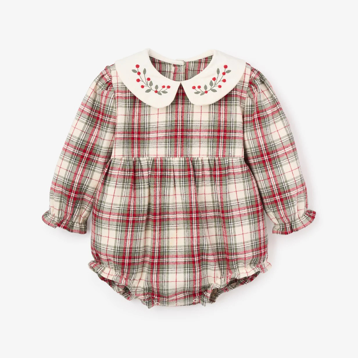 Winter Tartan Bubble w/ Embroidered Collar | Elegant Baby