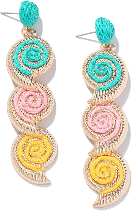 Boho Raffia Earrings Starfish Shell Seashell Dangle Drop Earrings Cute Statemnet Trendy Jewelry S... | Amazon (US)