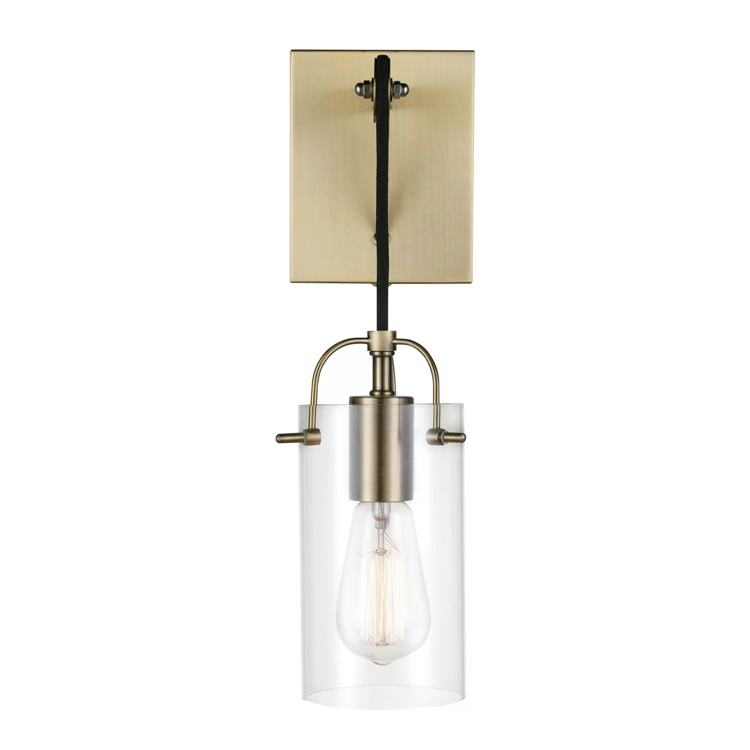 Globe Electric Nordhaven 1-Light Antique Brass Plug-In or Hardwire Wall Sconce with Glass Shade, ... | Walmart (US)