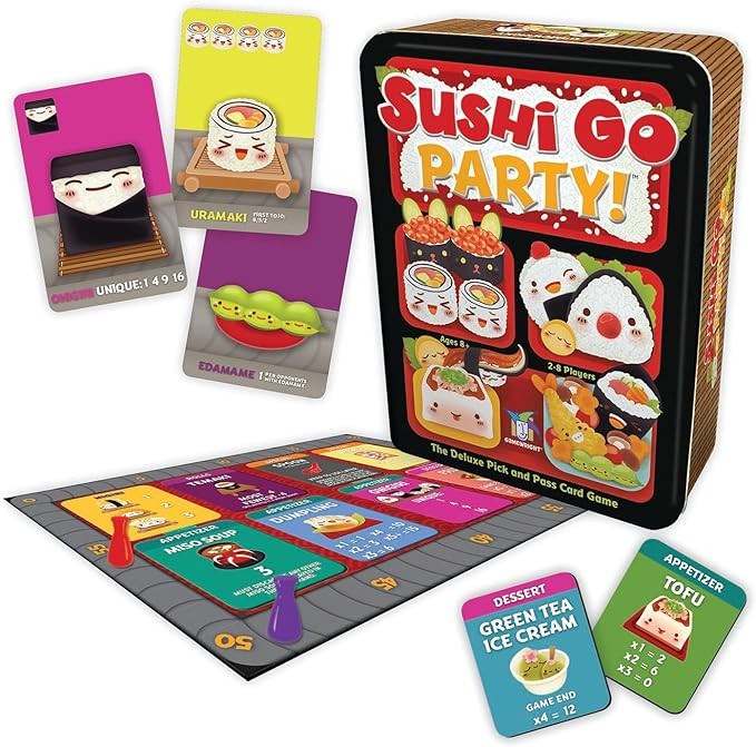 Sushi Go Party! - The Deluxe Pick & Pass Card Game by Gamewright, Multicolored | Amazon (US)