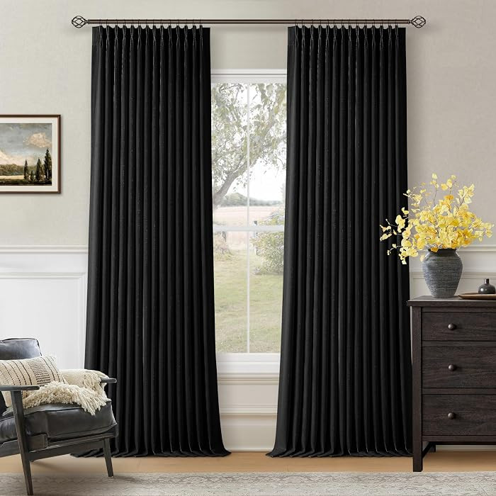 Black 96 Inch Blackout Pinch Pleated Curtains 2 Panel Set for Living Room Darkening Thick Linen T... | Amazon (US)