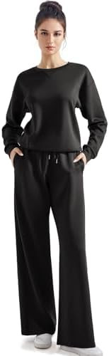 SUUKSESS Women Modal Fall 2 piece outfits Oversized Sweatshirt Wide Leg Pants | Amazon (US)