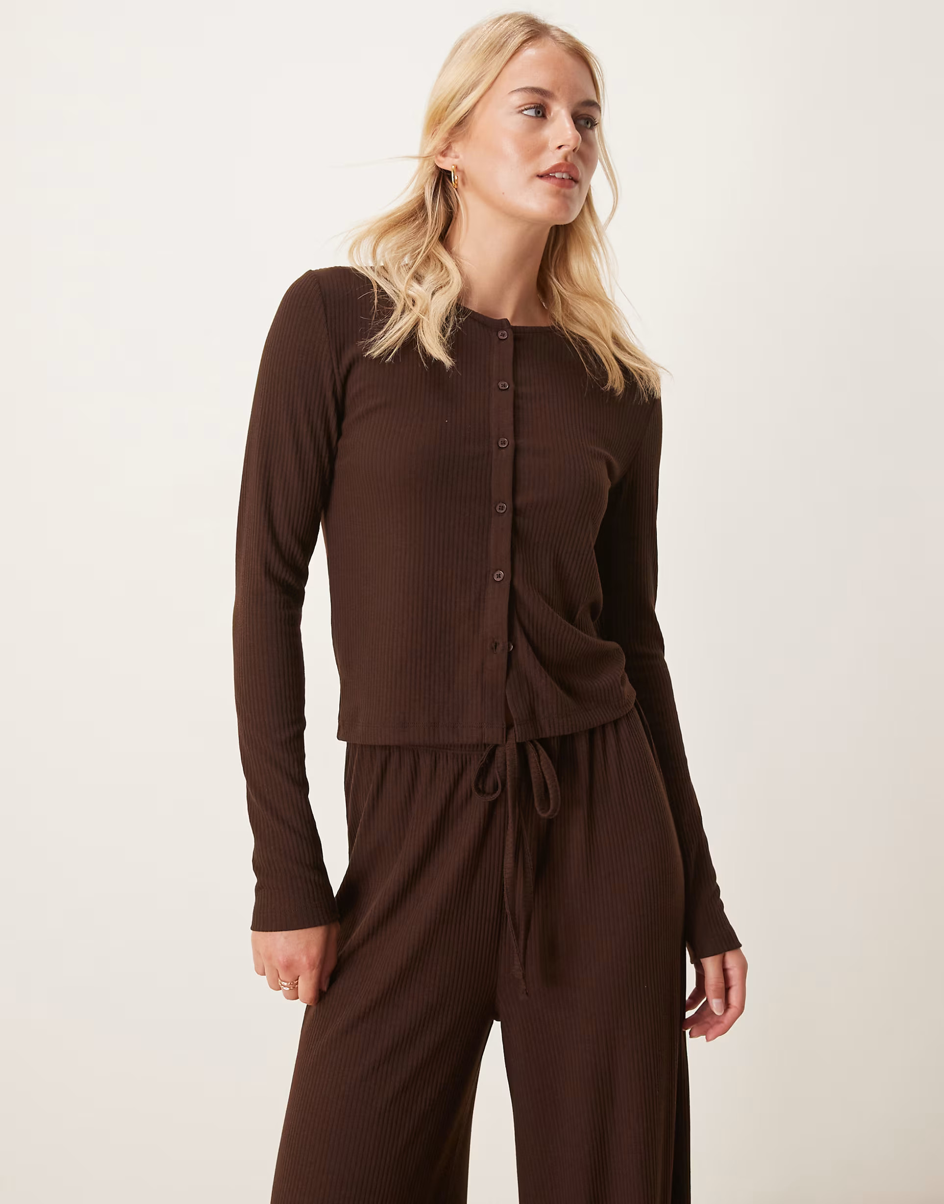 ASOS DESIGN Tall lounge mix & match rib wide leg trouser in chocolate brown | ASOS (Global)