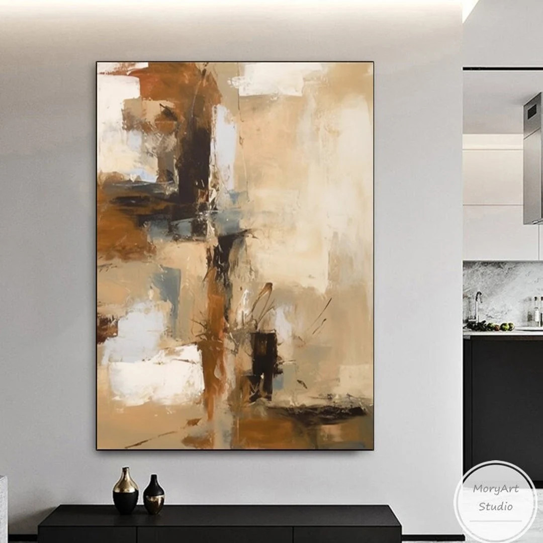 Nordic Boho Beige Abstract Wall Art Modern Minimalist Brown Canvas Wall Art Original Neutral Blac... | Etsy (US)