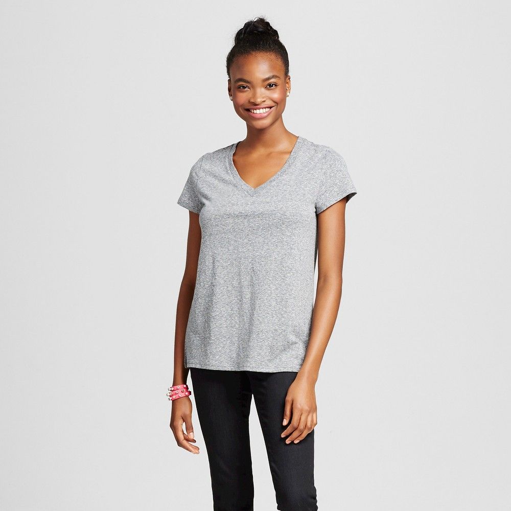 Women's Short Sleeve Relaxed V-Neck Tee Gray L - Mossimo Supply Co. | Target