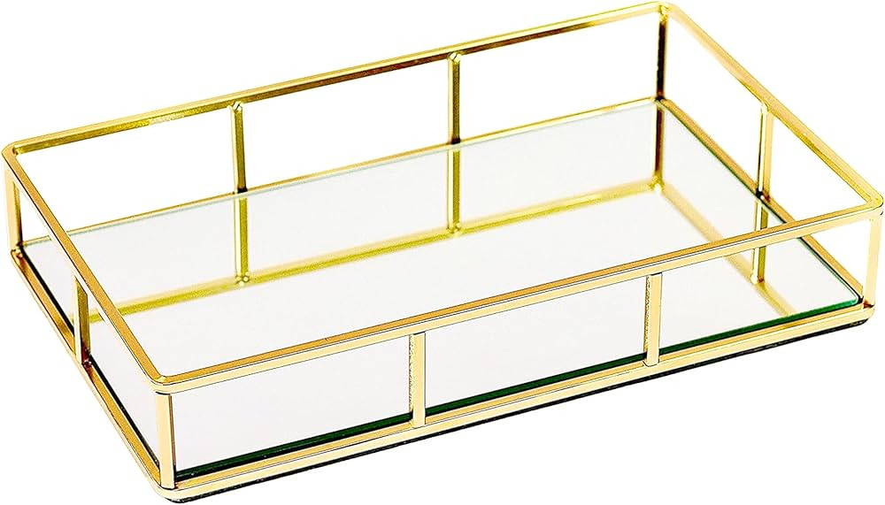 JollyCaper - Gold Mirror Tray - Metal Decorative Tray for Jewelry, Perfume Organizer - Makeup Tra... | Amazon (US)