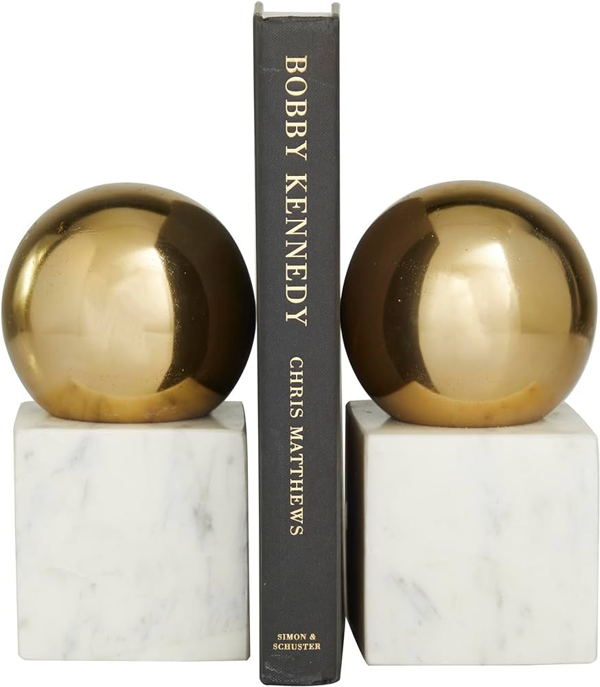 CosmoLiving by Cosmopolitan Marble Orb Bookends, Set of 2 4" W, 7" H, Gold | Amazon (US)