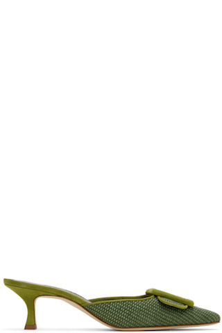 Manolo Blahnik - Green Maysalebi Mules | SSENSE