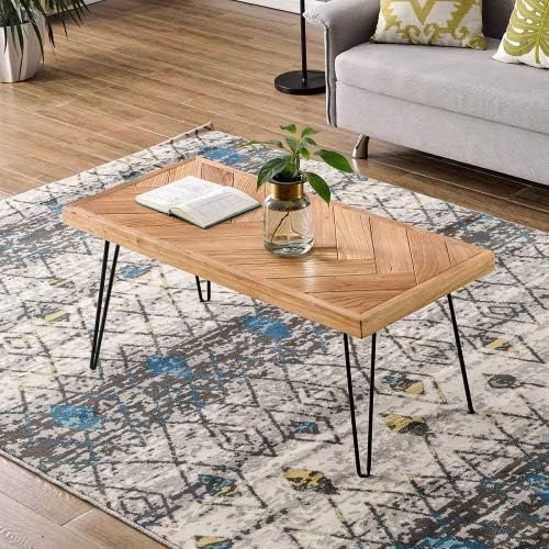 P PURLOVE Modern Wood Coffee Table, Easy Assembly Center Table Nature Cocktail Table for Living Room | Amazon (US)